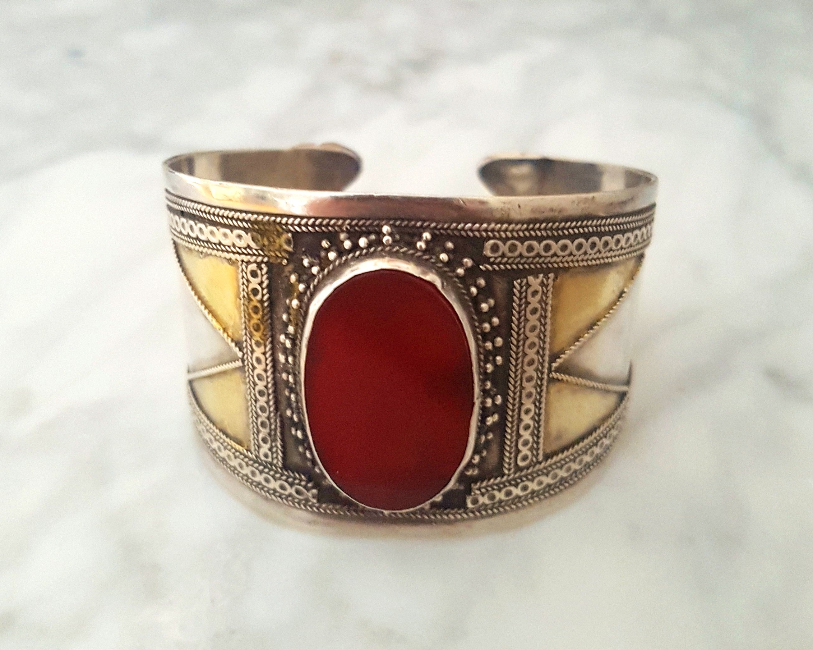 Turkmen Carnelian Gilded Cuff Bracelet