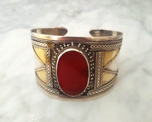 Turkmen Carnelian Gilded Cuff Bracelet
