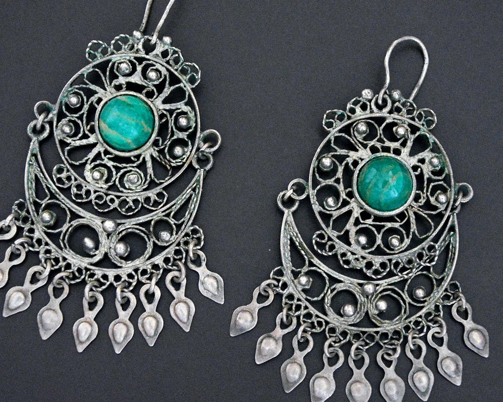 Ethnic Chrysocolla Filigree Dangle Earrings