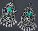 Ethnic Chrysocolla Filigree Dangle Earrings