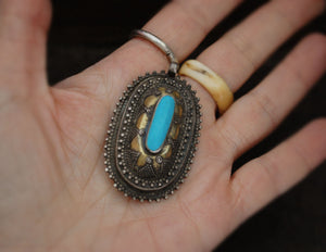 Kazakh Gilded Turquoise Pendant