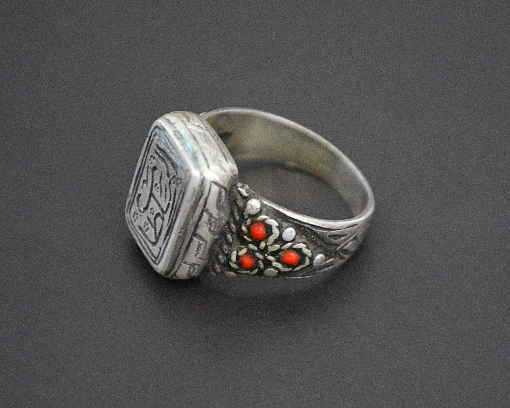 Afghani Ring with Red Glass - Size 8.5