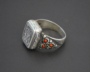 Afghani Ring with Red Glass - Size 8.5