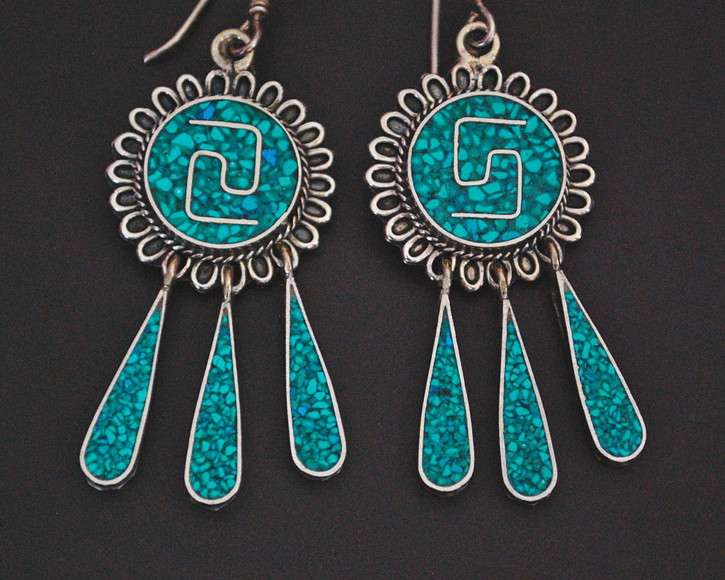 Mexican Turquoise Inlay Dangle Earrings