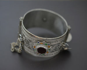 Berber Hinged Enamel Bracelet with Glass and Coins