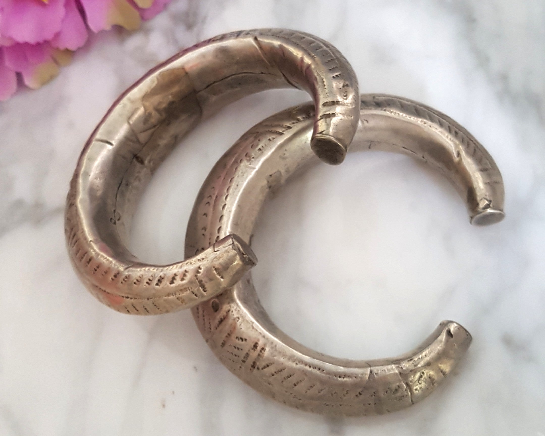 Pair Gujarati Silver Cuff Bracelets - SMALL/MEDIUM