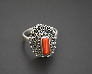 Vintage Nepali Coral Ring - Size 8 & 8.75
