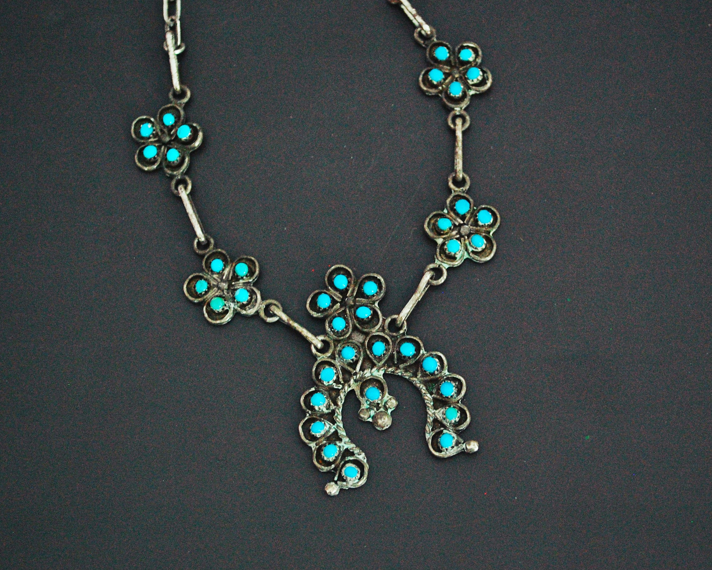 Delicate Native American Squash Blossom Link Necklace