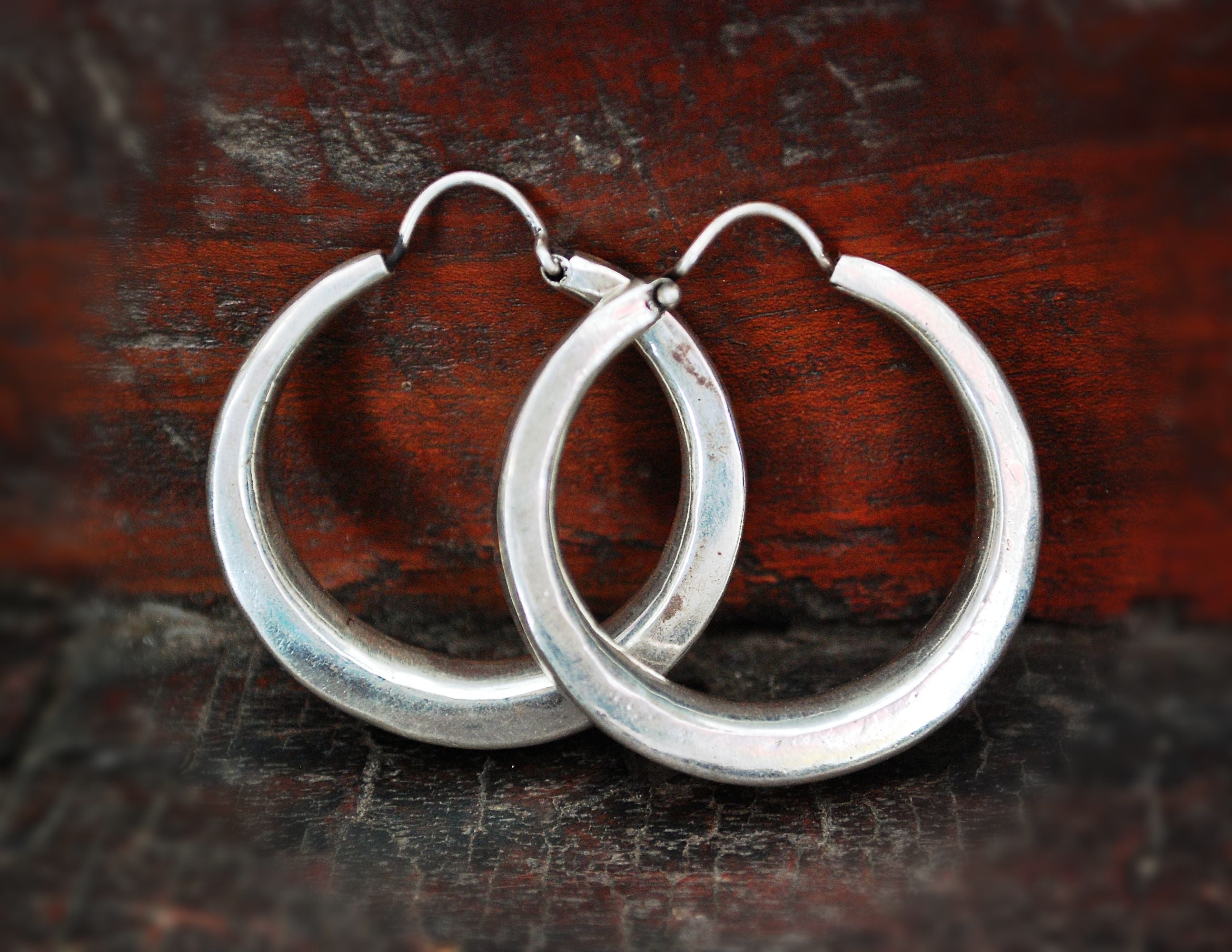 Ethnic Sterling Silver Hoop Earrings - LARGE