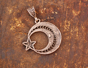 Filigree Crescent Moon and Star Pendant from Morocco