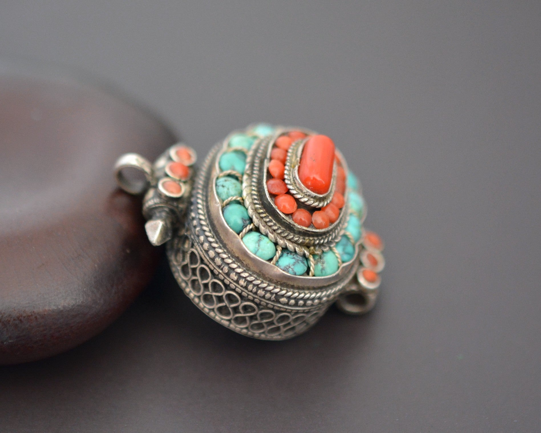 Tibetan Nepali Gau Box with Coral and Turquoises