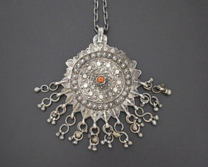 Yemeni Filigree Coral Pendant with Dangles on Silver Chain