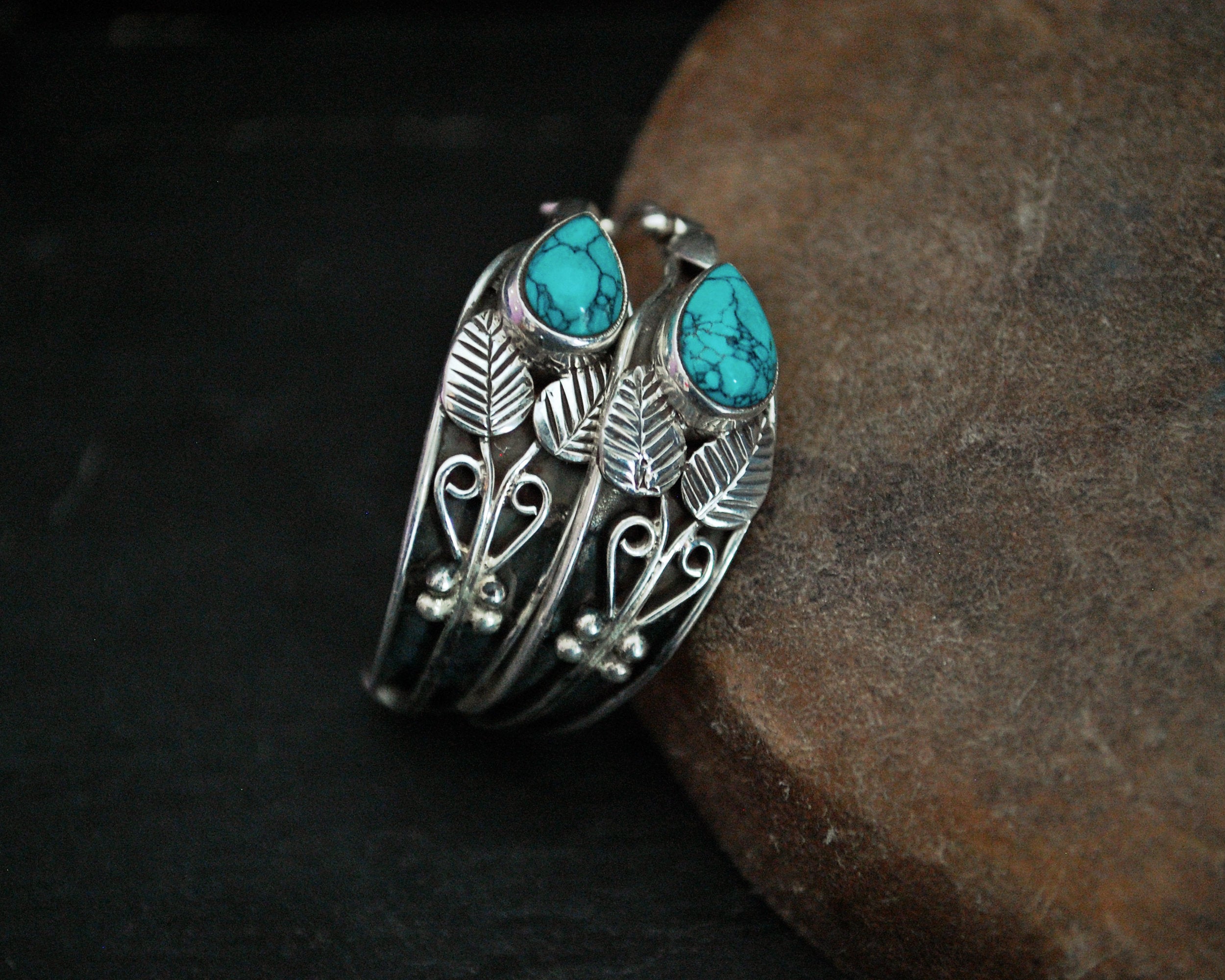 Ethnic Hoop Earrings with Turquoise