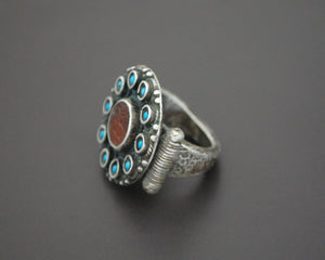 Bold Afghani Carnelian Turquoise Ring - Size 7.5