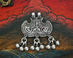 Rajasthani Sterling Silver Ganesha Amulet Pendant with Bells