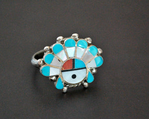 Zuni Sunface Multistone Inlay Ring - Size 6.5