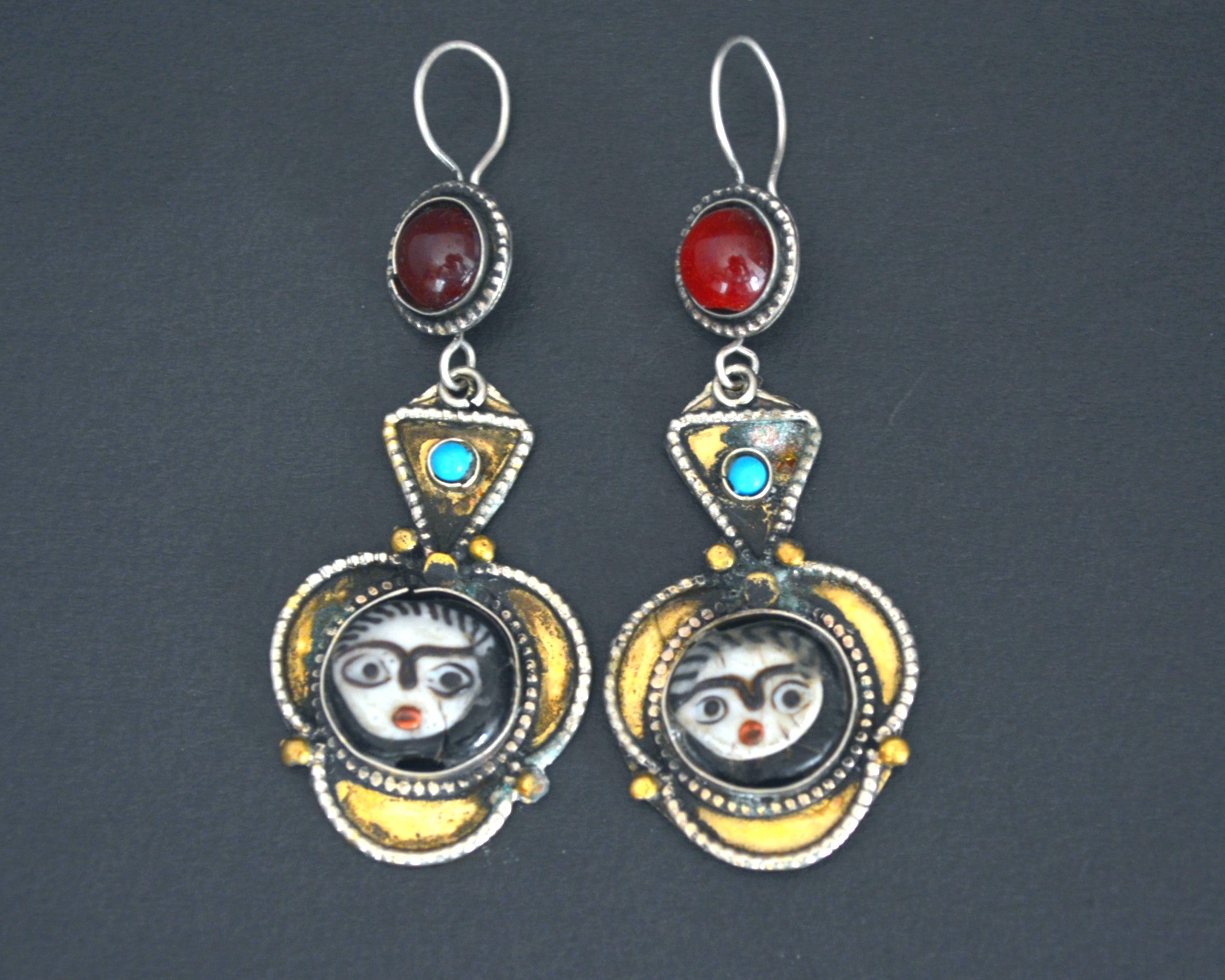 Afghani Dangle Earrings with Face Beads