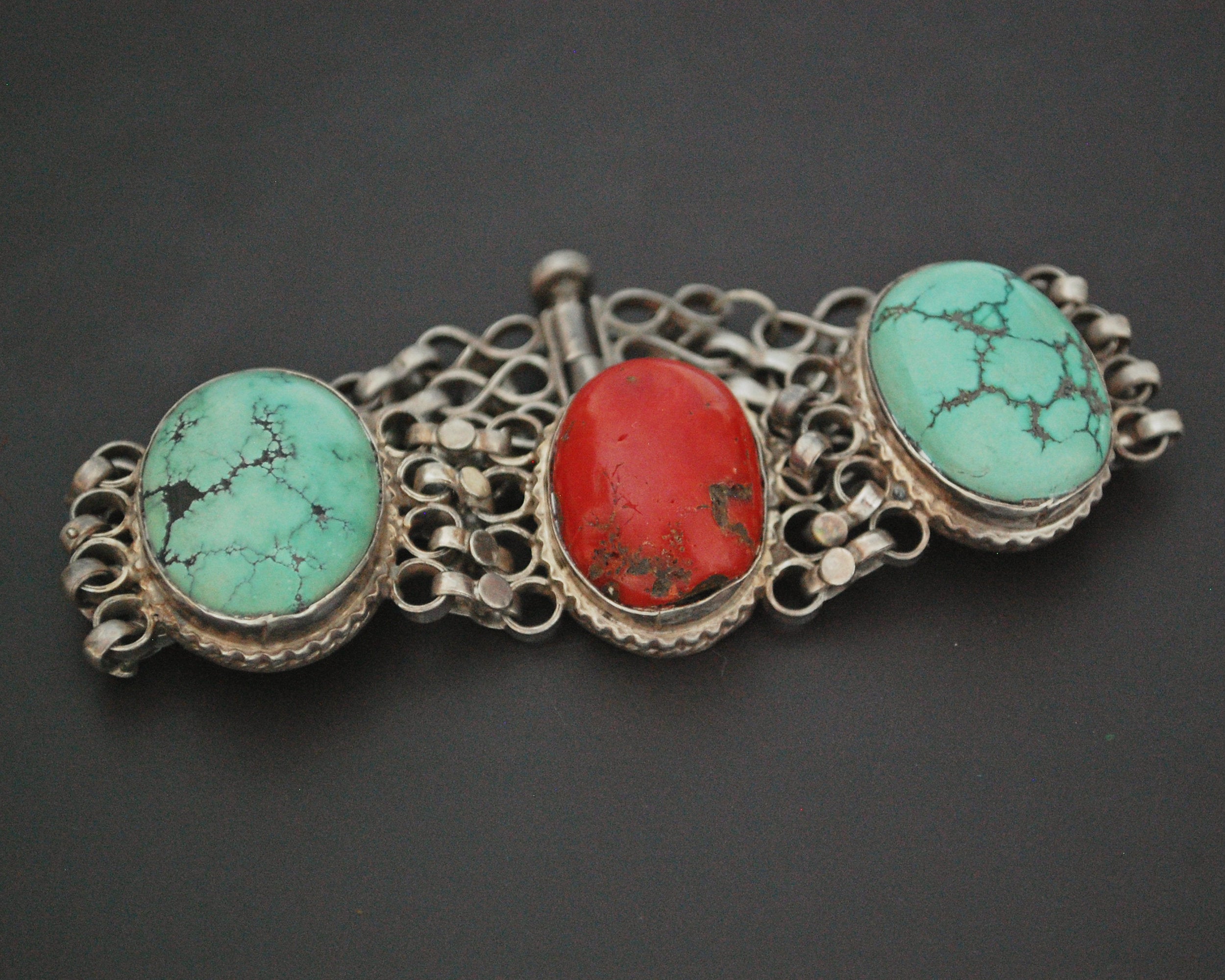 Ethnic Coral Turquoise Link Bracelet - SMALL