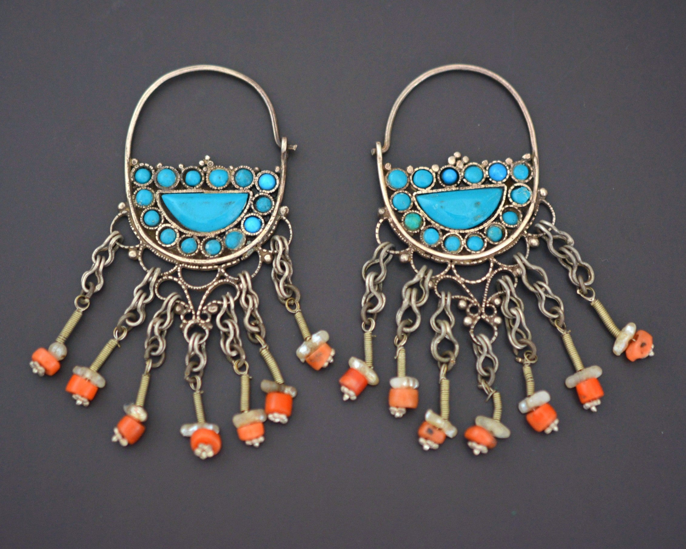 Uzbek Coral Turquoise Earrings