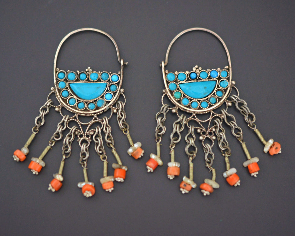 Uzbek Coral Turquoise Earrings