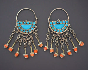 Uzbek Coral Turquoise Earrings