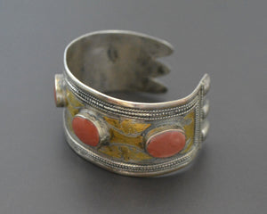 Turkmen Carnelian Gilded Cuff Bracelet