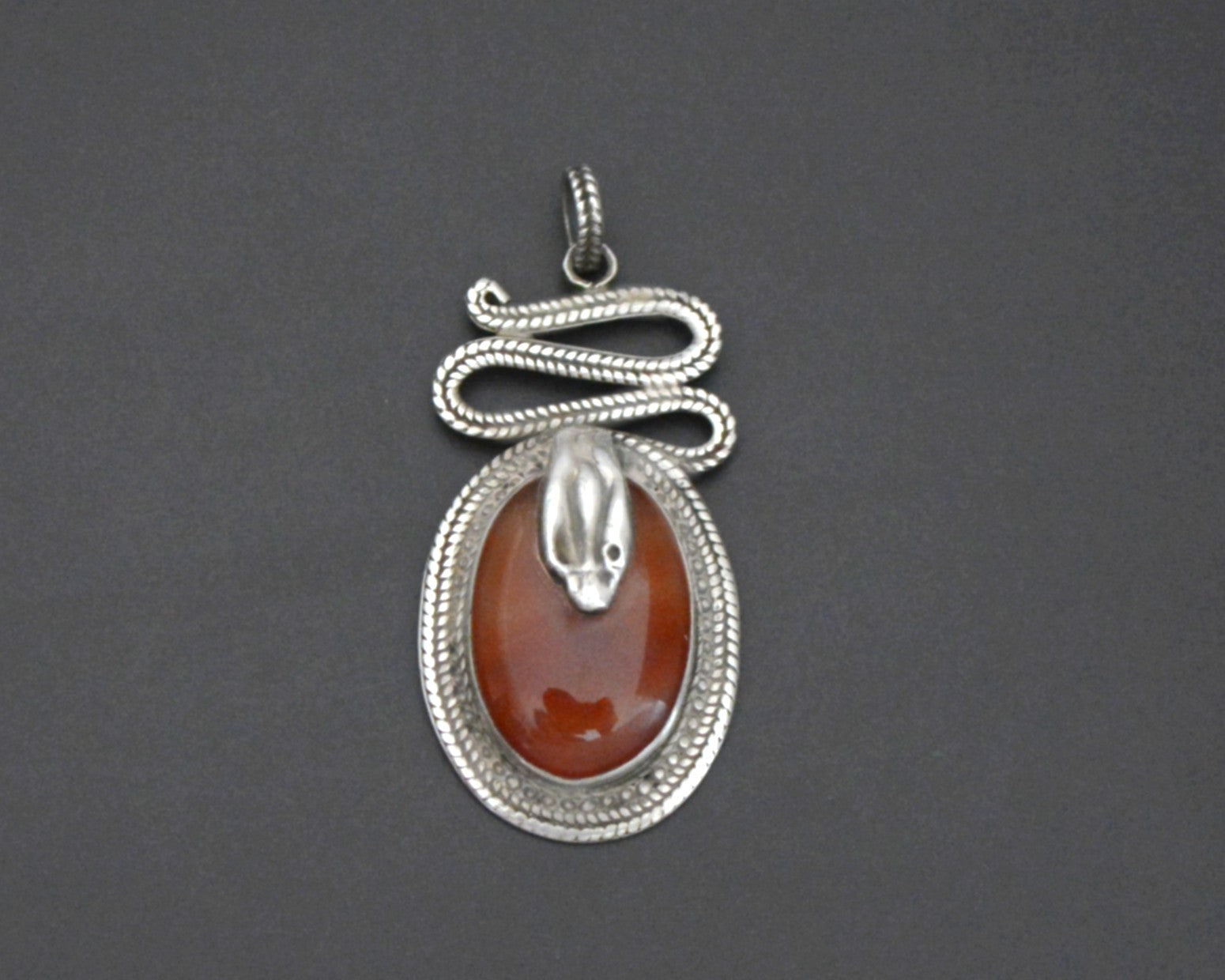Carnelian and Sterling Silver Snake Pendant