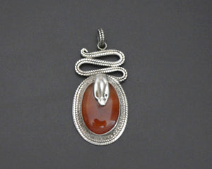 Carnelian and Sterling Silver Snake Pendant