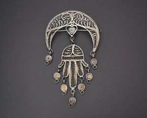 Tunisian Filigree Crescent and Hand of Fatima Brooch