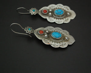 Turkmen Earrings with Coral and Turquoise