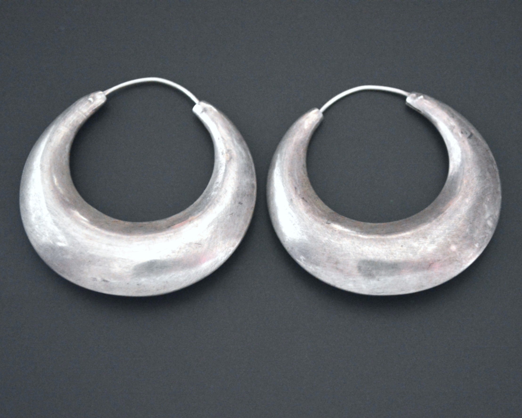 Large Flatened Ethnic Hoop Earrings Brushed - LARGE