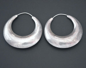 Large Flatened Ethnic Hoop Earrings Brushed - LARGE