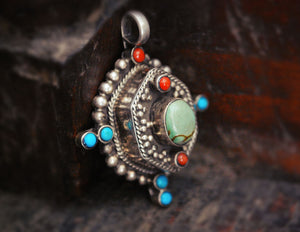 Bold Nepali Turquoise Coral Pendant