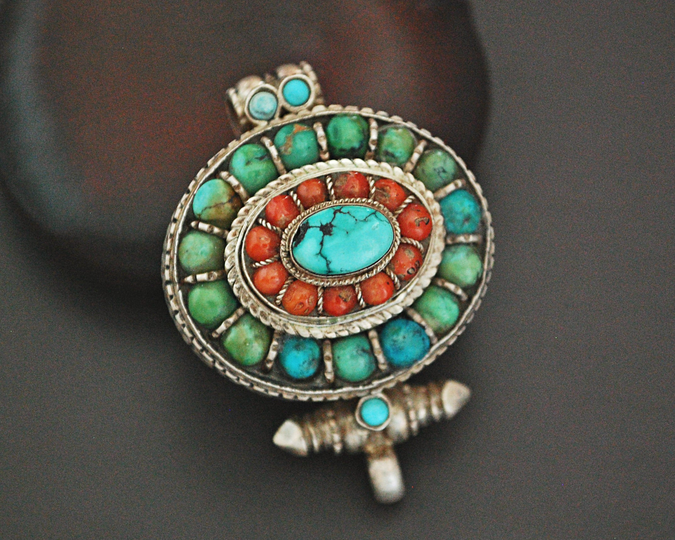 Tibetan Gau Box with Coral and Turquoise