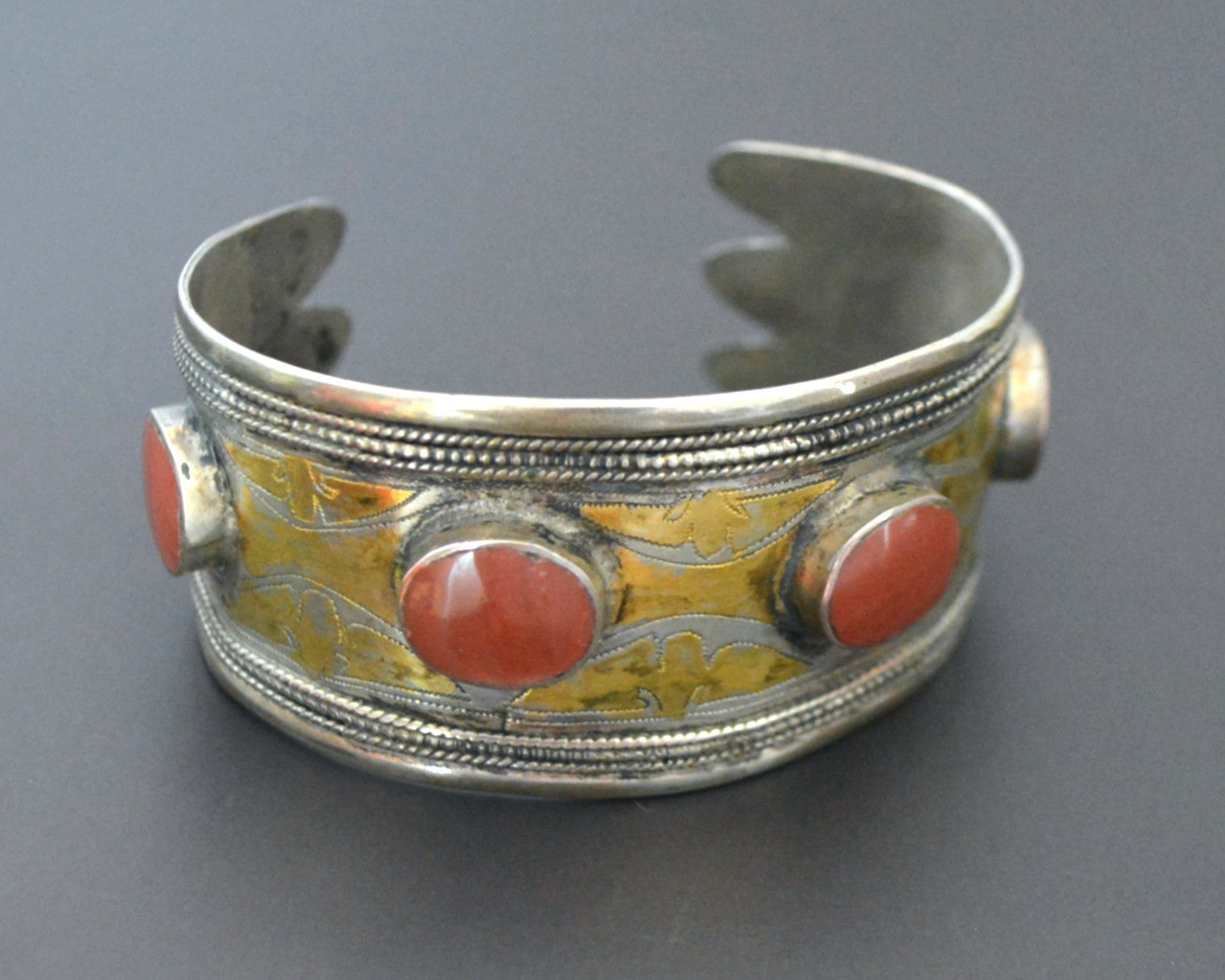Turkmen Carnelian Gilded Cuff Bracelet