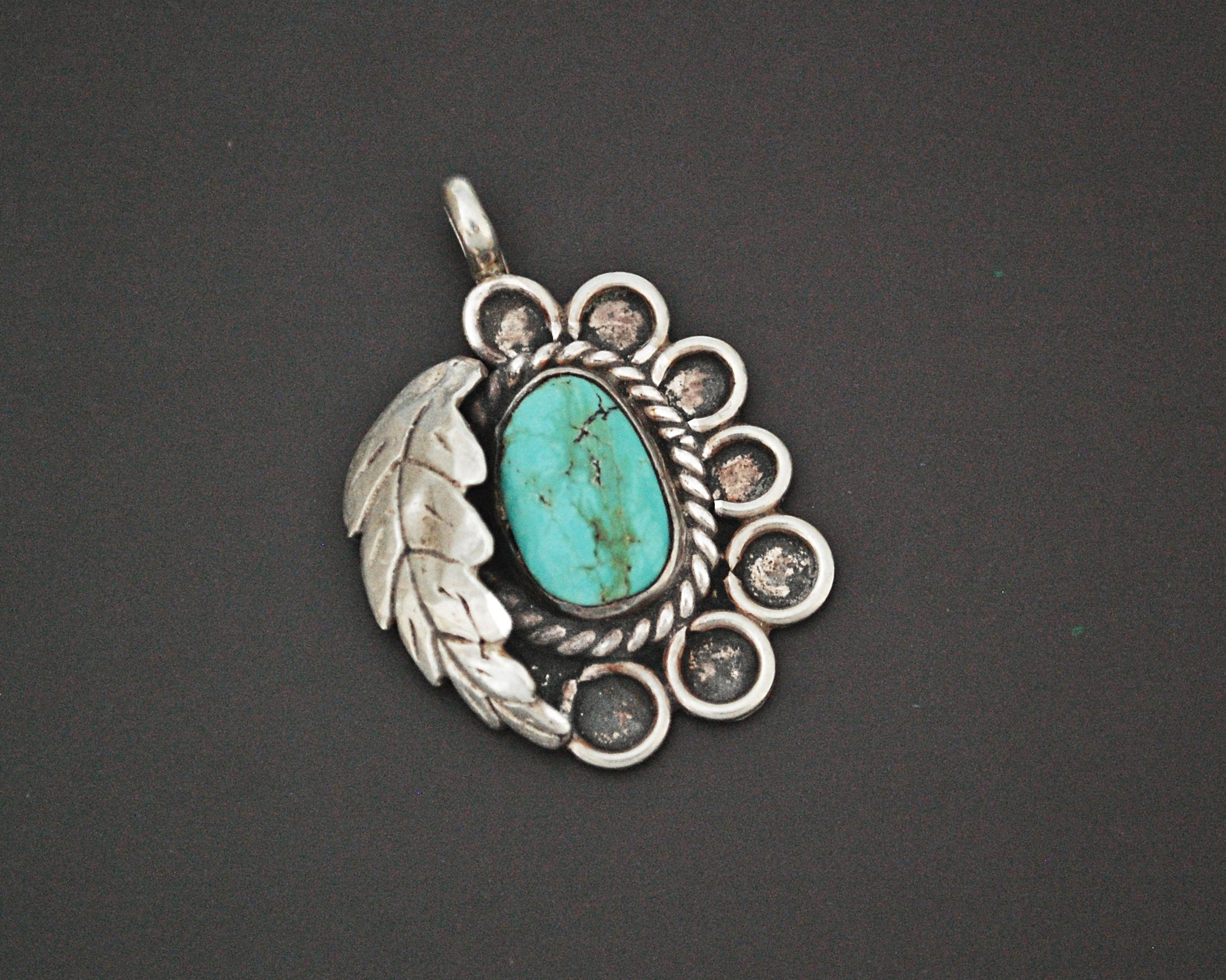 Native American Navajo Turquoise Feather Pendant
