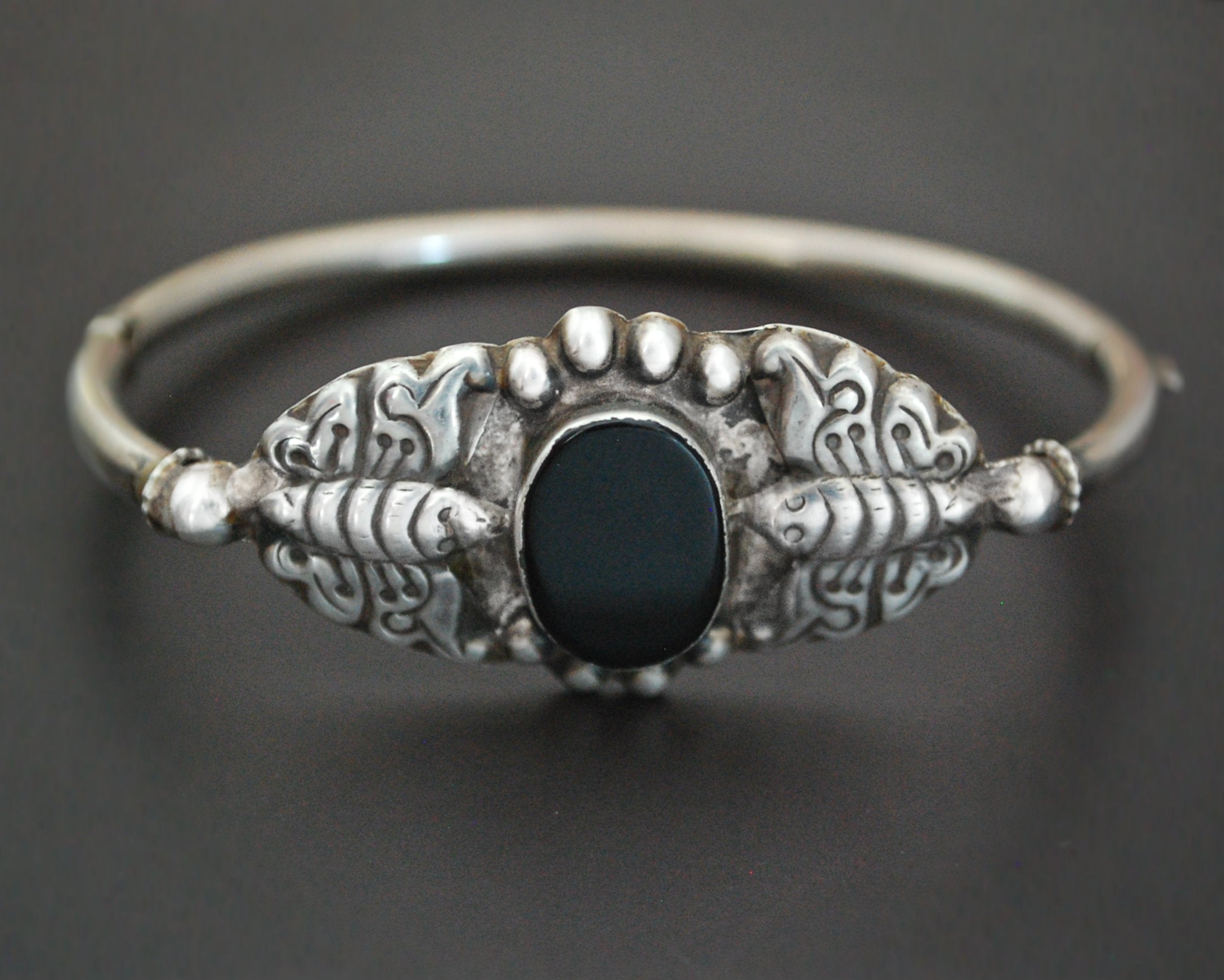 Vintage Onyx Butterfly Bracelet from India - Hinged