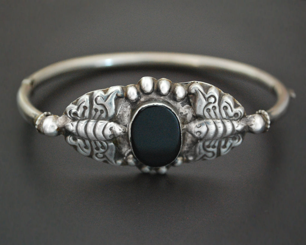 Vintage Onyx Butterfly Bracelet from India - Hinged