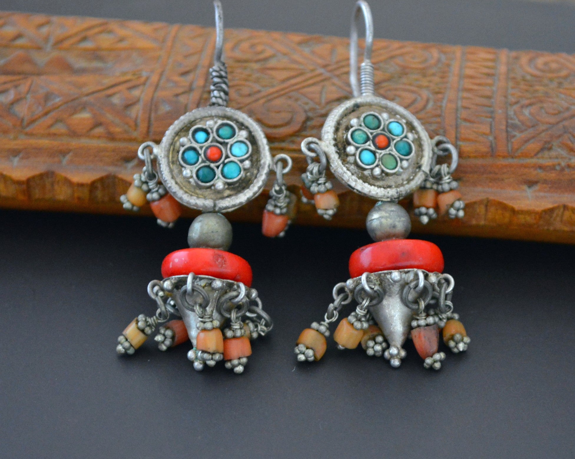 Reserved for E. - Uzbek Turquoise Coral Earrings