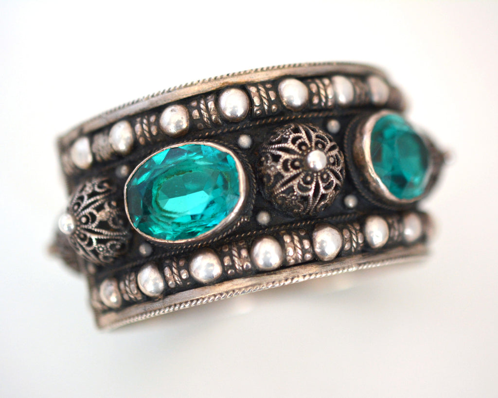 Reserved for L. - Tunisian Silver Hinged Bracelet with Glass Stones