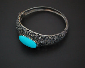 Gorgeous Turquoise and Marcasite Hinged Bracelet