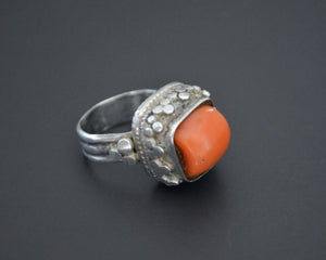 Old Tibetan Coral Ring - Size 7