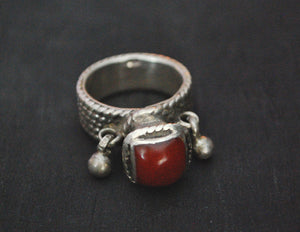 Antique Afghani Carnelian Ring with Bells - Size 6.5