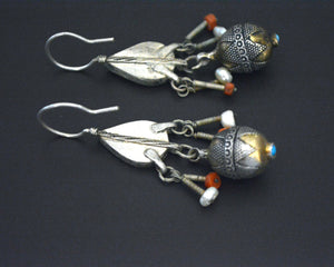 Vintage Kazakh Earrings with Coral and Pearls