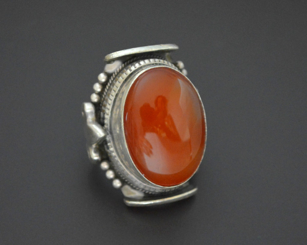 Huge Nepali Carnelian Saddle Ring - Size 9