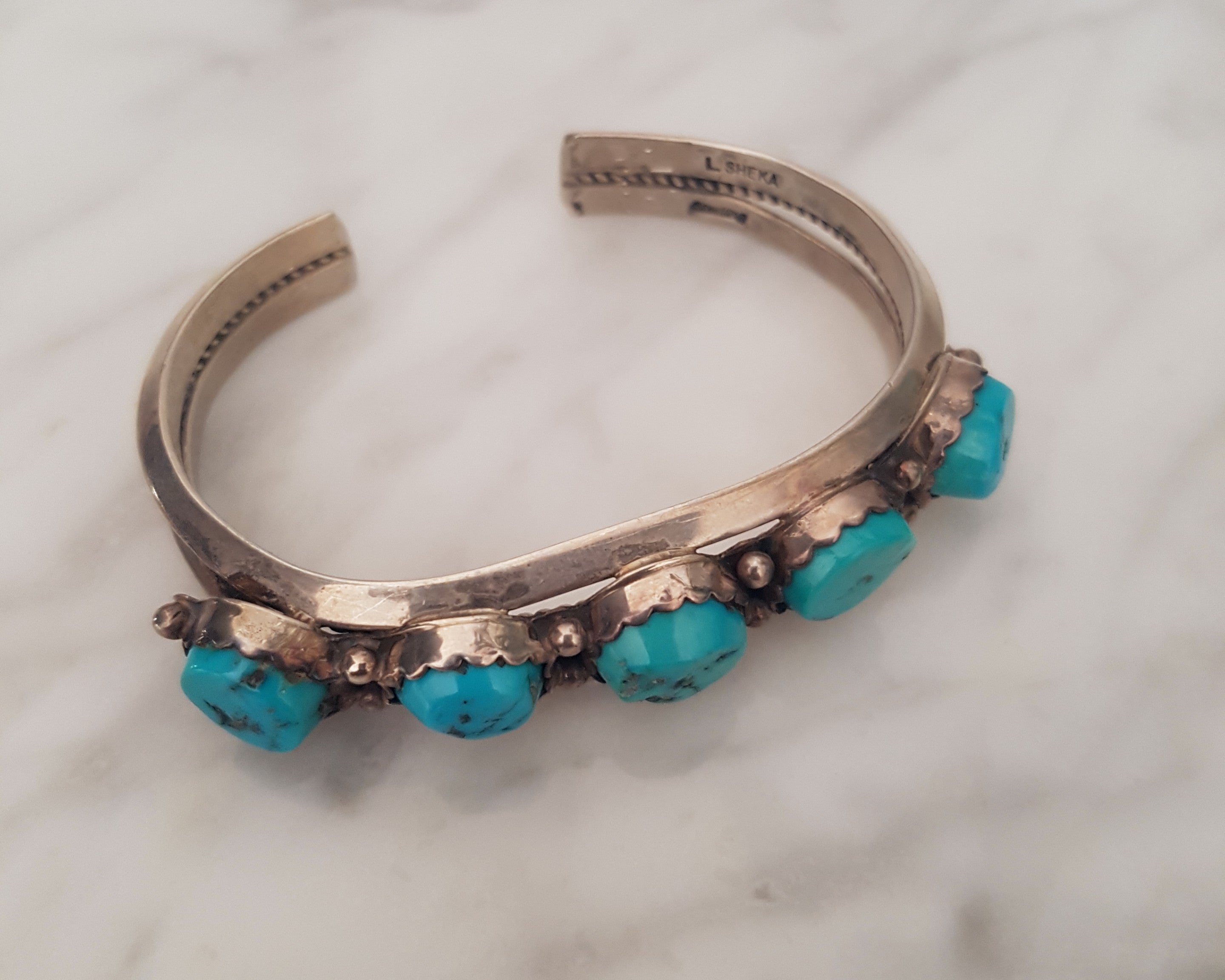 Native American Turquoise Bracelet - Signed L Sheka