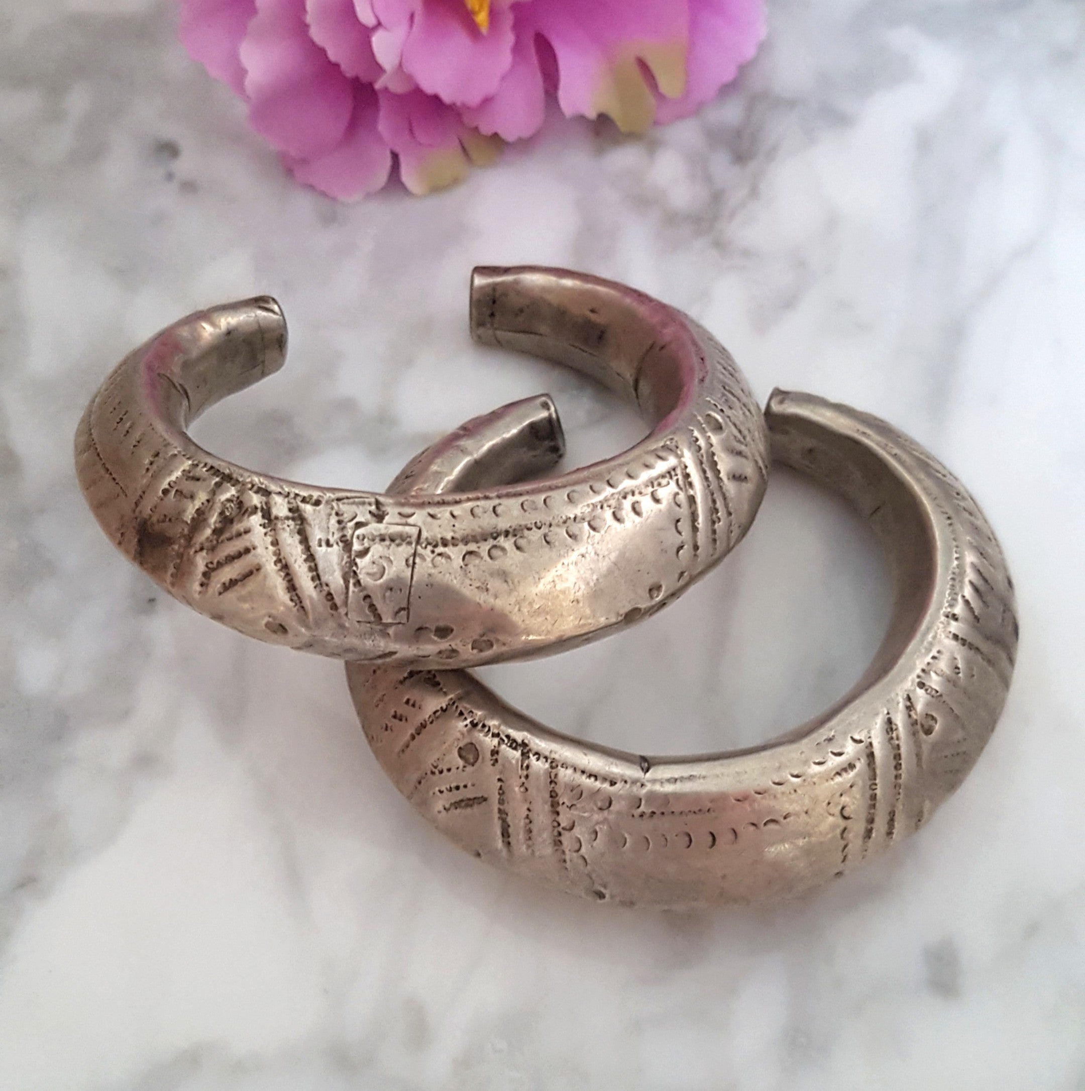 Pair Gujarati Silver Cuff Bracelets - SMALL/MEDIUM