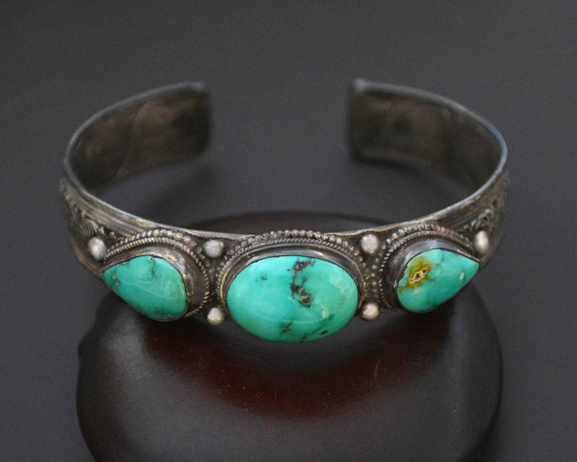 Nepali Turquoise Cuff Bracelet with Filigree Work