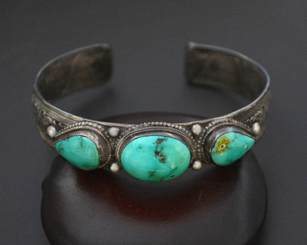 Nepali Turquoise Cuff Bracelet with Filigree Work