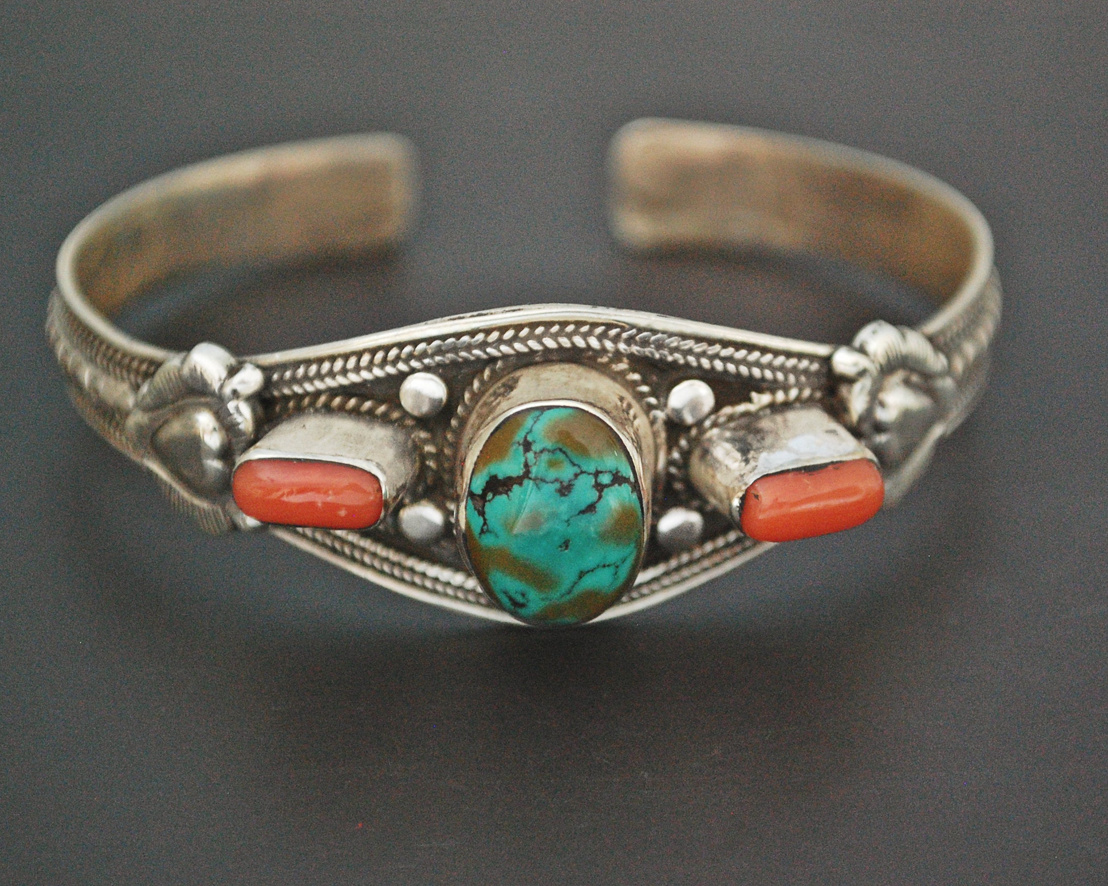 Nepali Turquoise Coral Cuff Bracelet